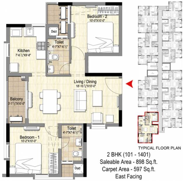 DRA Pristine Pavilion (2BHK+2T (898 sq ft) 898 sq ft)