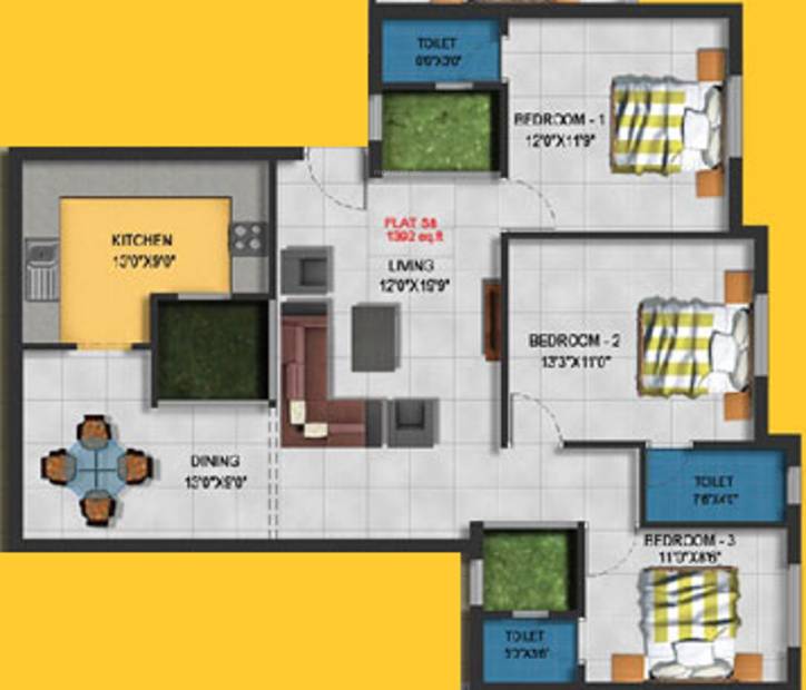 Four Square Developer Amado Square (3BHK+3T (1,392 sq ft) 1392 sq ft)