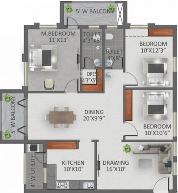 GreenMark Galaxy Apartments (3BHK+2T (1,550 sq ft) 1550 sq ft)