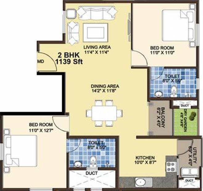 Confident Leo (2BHK+2T (1,139 sq ft) 1139 sq ft)