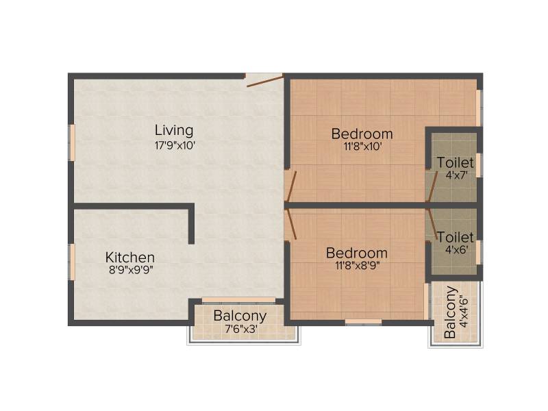 Four Faustino Square (2BHK+2T (935 sq ft) 935 sq ft)
