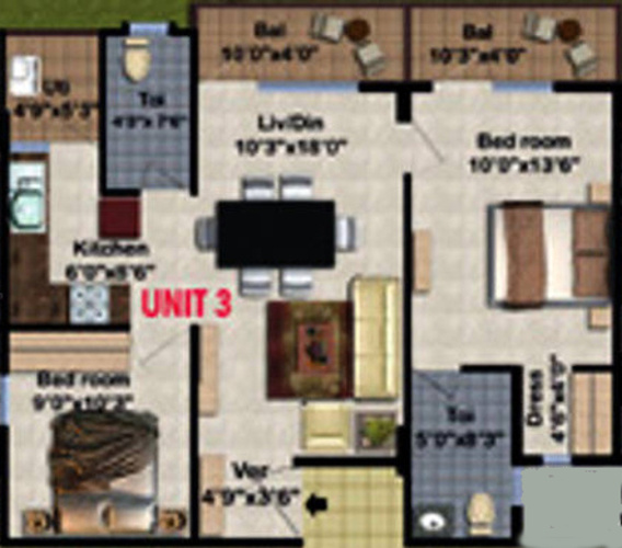 Tirumala RK Paramount (2BHK+2T (960 sq ft) 960 sq ft)
