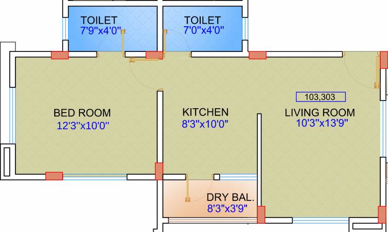 Floret Emerald (1BHK+2T (698 sq ft) 698 sq ft)