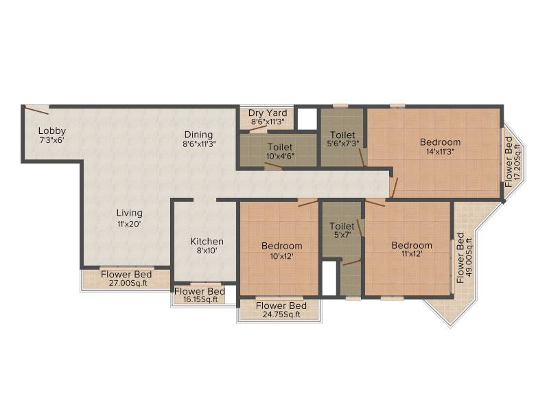 Nandivardhan Oasis Sapphire (3BHK+3T (1,312 sq ft) 1312 sq ft)