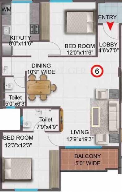 Sumukha Kalpavruksha (2BHK+2T (1,192 sq ft) 1192 sq ft)