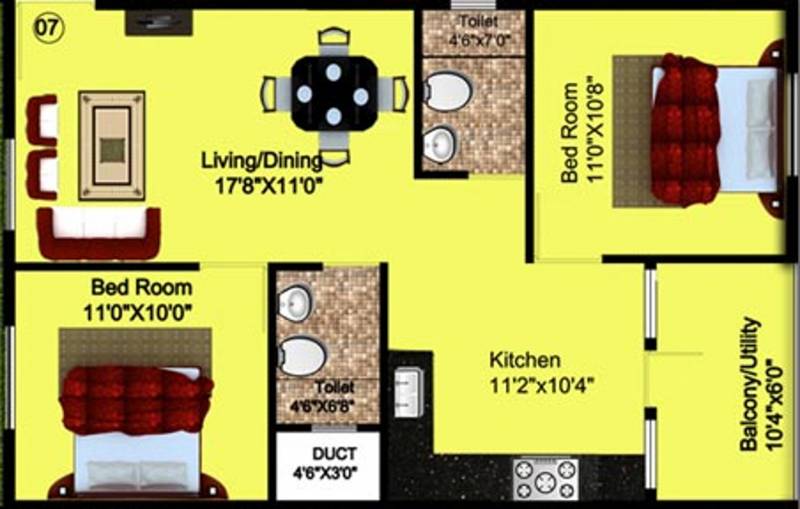 DS Sprinkles (2BHK+2T (1,140 sq ft) 1140 sq ft)