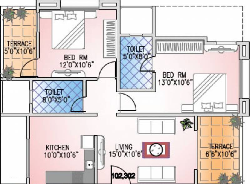 Landmark Properties Landmark Delonix (2BHK+2T (1,043 sq ft) 1043 sq ft)