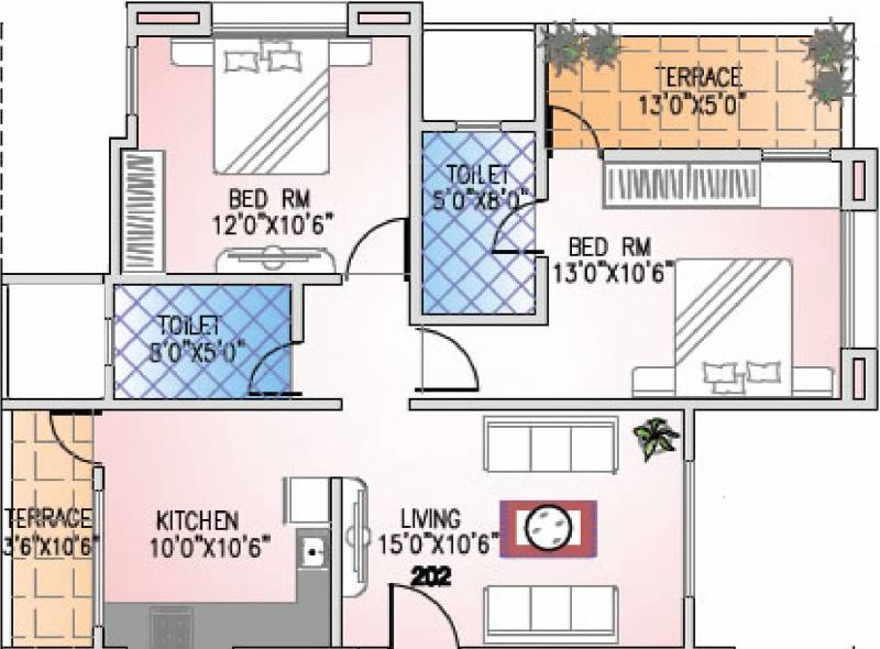 Landmark Properties Landmark Delonix (2BHK+2T (970 sq ft) 970 sq ft)