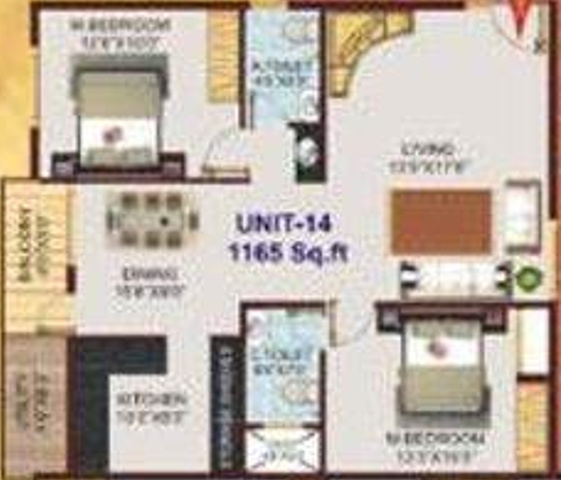 Balaji Meadows (2BHK+2T (1,165 sq ft) 1165 sq ft)