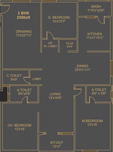 Ista Senor (3BHK+3T (2,500 sq ft)   Pooja Room 2500 sq ft)