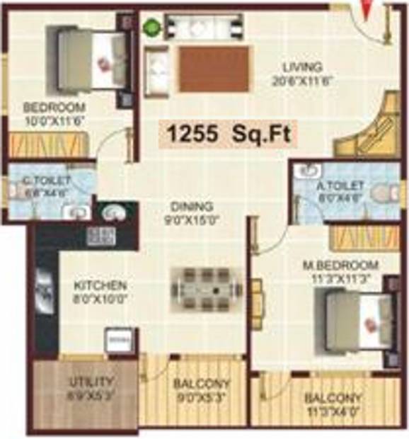 Balaji Meadows (2BHK+2T (1,255 sq ft) 1255 sq ft)