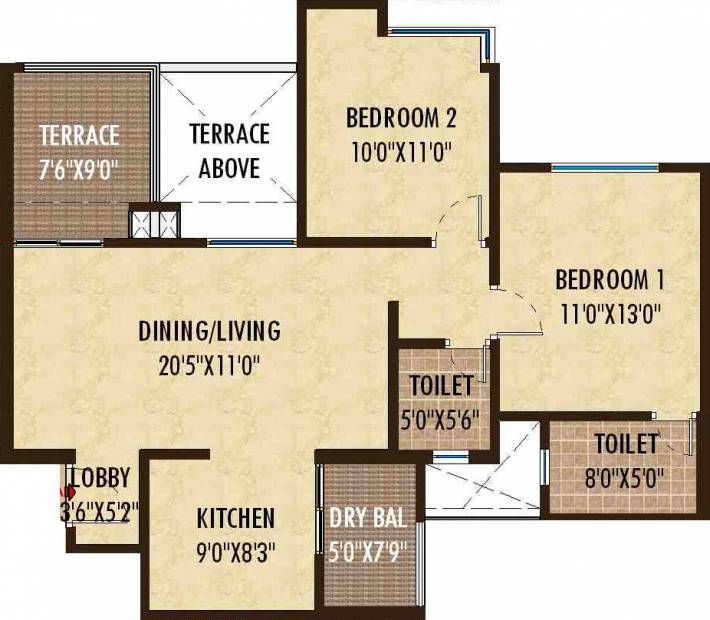 Abhinav Pebbles II (2BHK+2T (1,064 sq ft) 1064 sq ft)