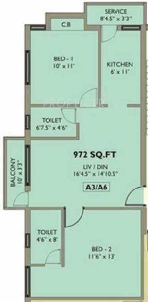 Mahalakshmi Kokilambak Nagar Apartment (2BHK+2T (972 sq ft) 972 sq ft)