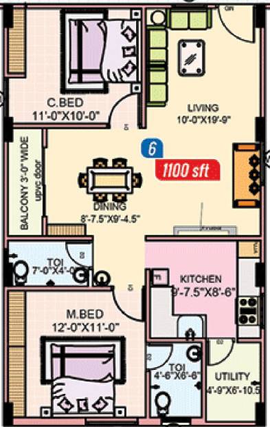 Abhi Constructions Pragathi Square (2BHK+2T (1,100 sq ft) 1100 sq ft)