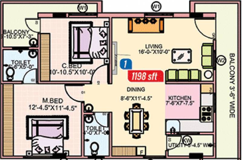 Abhi Constructions Pragathi Square (2BHK+2T (1,198 sq ft) 1198 sq ft)