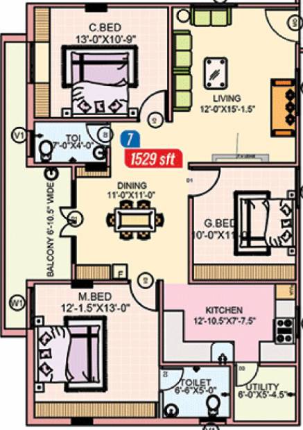 Abhi Constructions Pragathi Square (3BHK+2T (1,529 sq ft) 1529 sq ft)