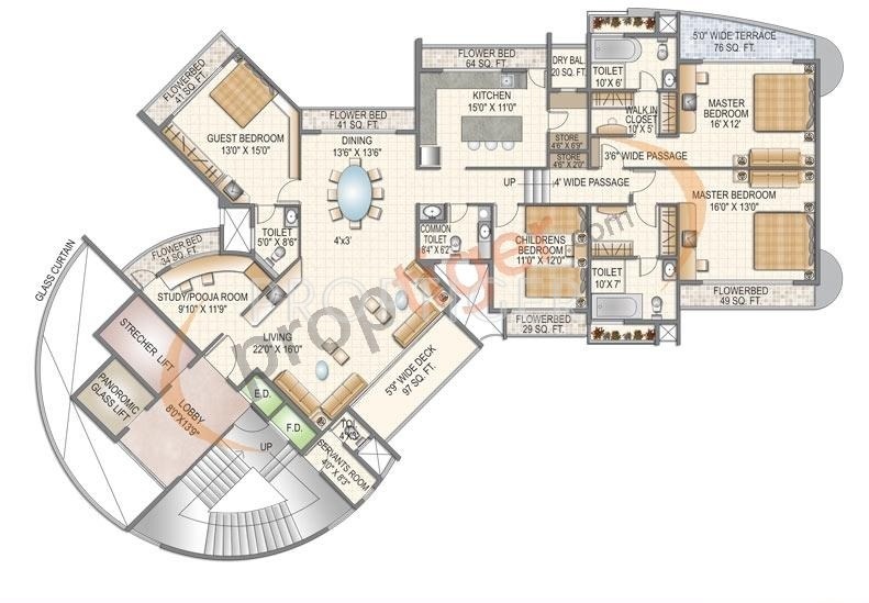 Mahaavir Universal Ratan Floor Plan (4BHK+5T + Study Room)