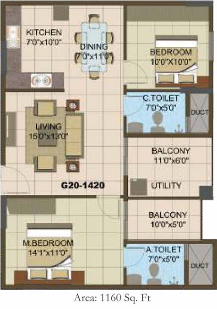 Sowparnika The Columns (2BHK+2T (1,160 sq ft) 1160 sq ft)