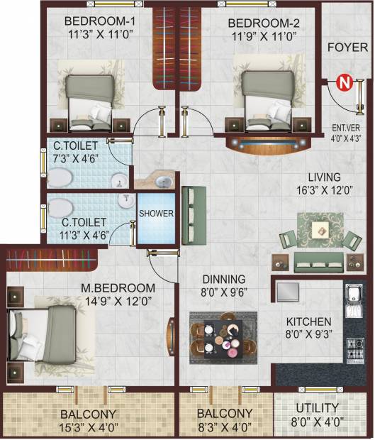 Shivaganga SM Symphony (3BHK+2T (1,385 sq ft) 1385 sq ft)