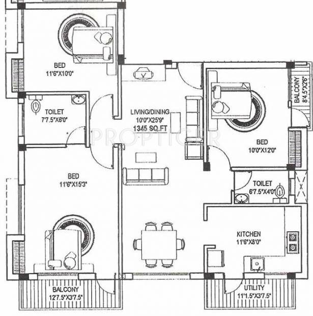Aswin Aswin Highlight (3BHK+2T (1,345 sq ft) 1345 sq ft)