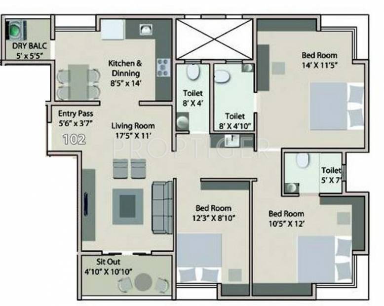 Prathamesh Samruddhi (3BHK+3T (1,369 sq ft) 1369 sq ft)