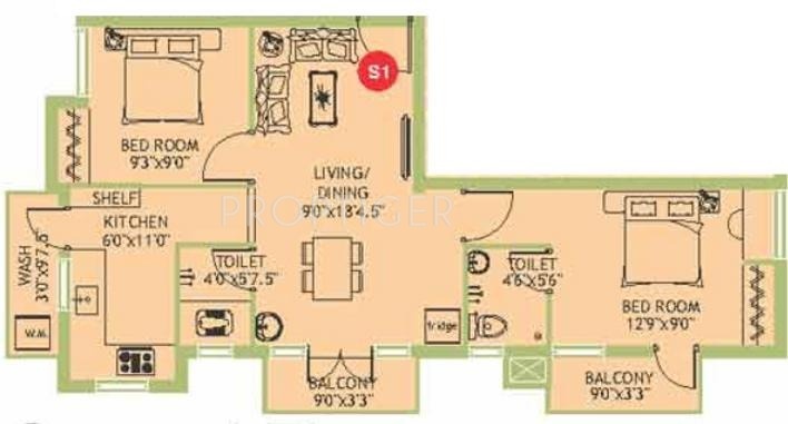 Nagappa Subakeerthana (2BHK+2T (882 sq ft) 882 sq ft)