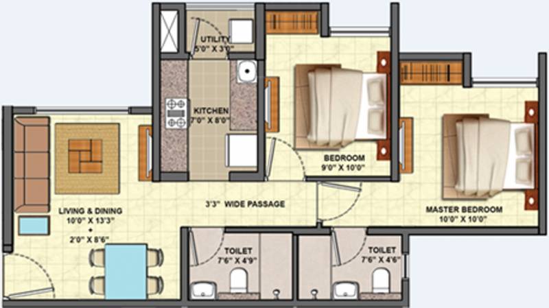 Lodha Palava Codename Riverside (2BHK+2T (582.2 sq ft) 582.2 sq ft)