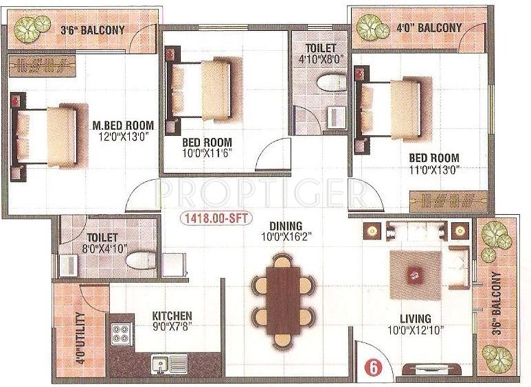 SLV Royal (3BHK+2T (1,418 sq ft) 1418 sq ft)
