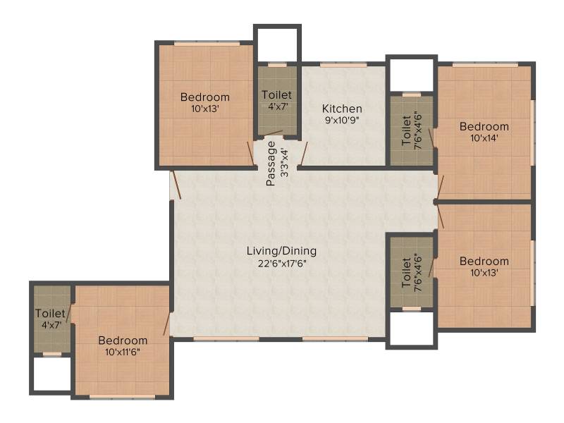 Modispaces Pearly Shell (3BHK+3T (1,234 sq ft) 1234 sq ft)