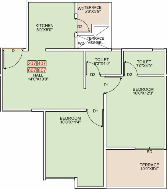 Pragati Royal Serene Phase I (2BHK+2T (506.44 sq ft) 506.44 sq ft)