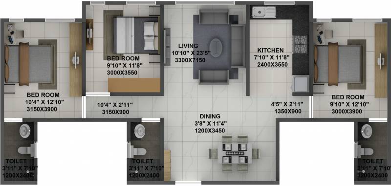 Terraform Dwarka Wing B (3BHK+3T (944.53 sq ft) 944.53 sq ft)