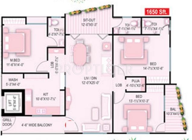 Samskruthi Sampangi (3BHK+3T (1,650 sq ft)   Pooja Room 1650 sq ft)