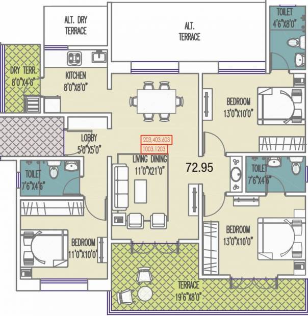 Mittal Sun Exotica Phase 1 (3BHK+3T (785.23 sq ft) 785.23 sq ft)