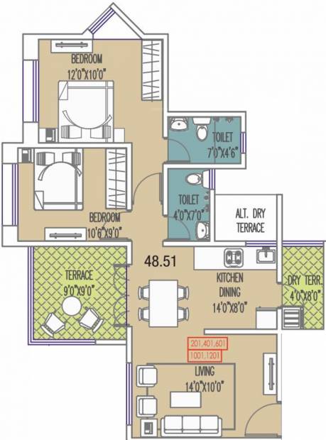 Mittal Sun Exotica Phase 1 (2BHK+2T (522.16 sq ft) 522.16 sq ft)