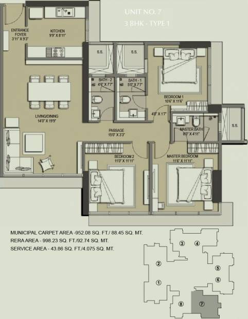 Ahuja Linkpark (3BHK+3T (998.24 sq ft) 998.24 sq ft)