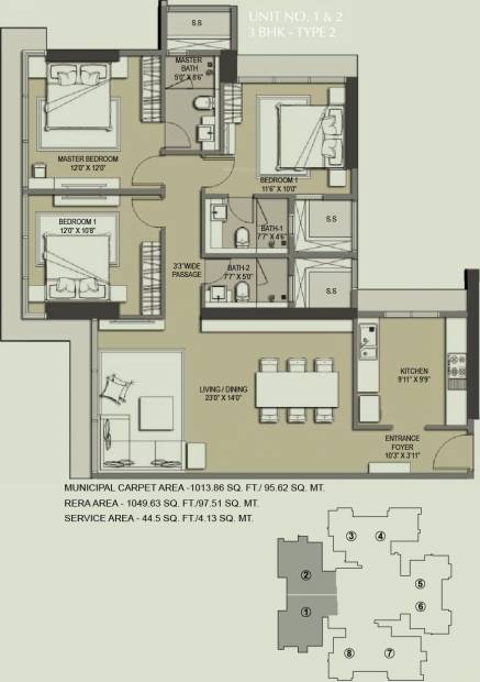 Ahuja Linkpark (3BHK+3T (1049.59 sq ft) 1049.59 sq ft)