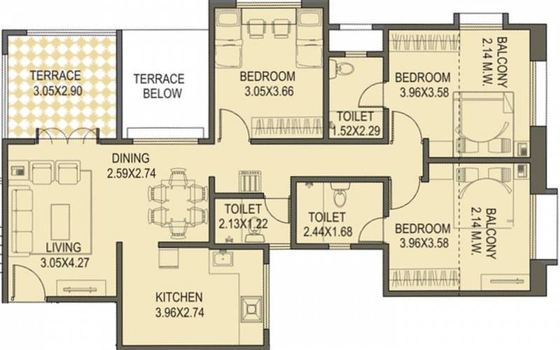 Altrack Aum Trimurti C Building (3BHK+3T (826.45 sq ft) 826.45 sq ft)