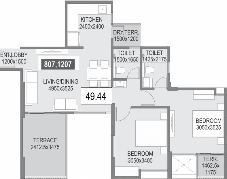 Saarrthi Success Square (2BHK+2T (532.17 sq ft) 532.17 sq ft)