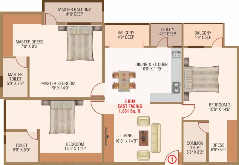 Marvel Felicity (3BHK+3T (1,831 sq ft) 1831 sq ft)
