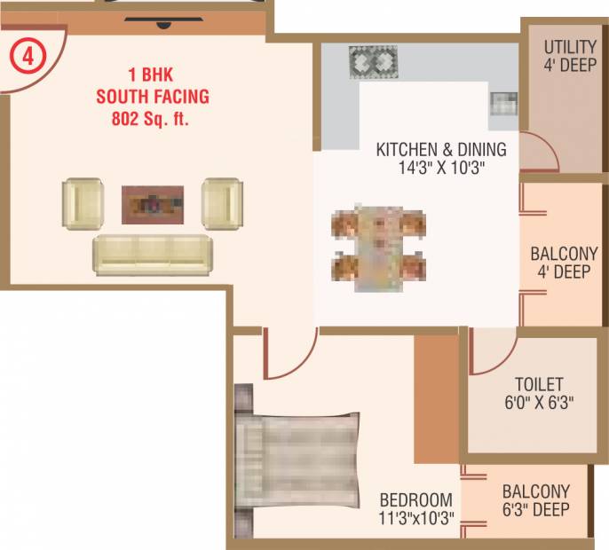 Marvel Felicity (1BHK+1T (802 sq ft) 802 sq ft)
