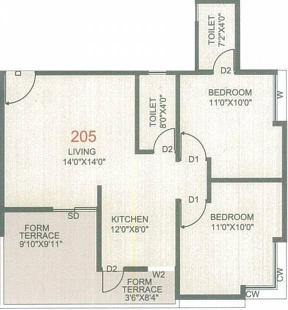 Kadam Vijaya Shrushti (2BHK+2T (968 sq ft) 968 sq ft)