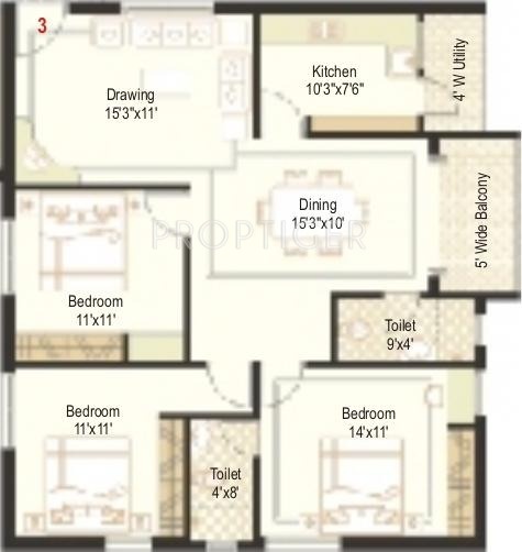 Shanta Landmark Towers (3BHK+2T (1,325 sq ft) 1325 sq ft)