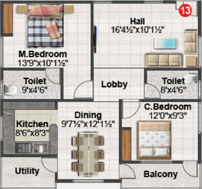  Balaji Ashirvaad Elite (2BHK+2T (1,135 sq ft) 1135 sq ft)