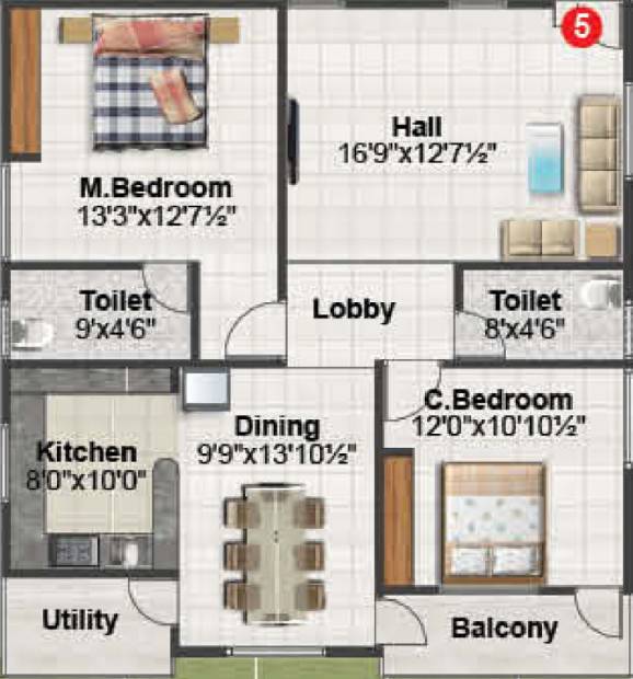  Balaji Ashirvaad Elite (2BHK+2T (1,305 sq ft) 1305 sq ft)