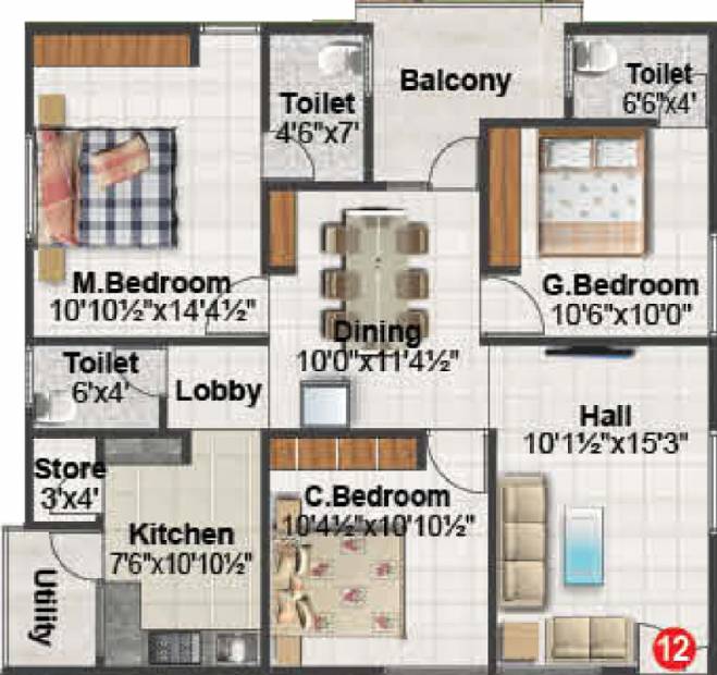  Balaji Ashirvaad Elite (3BHK+3T (1,295 sq ft) 1295 sq ft)