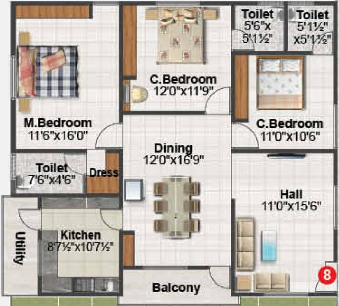  Balaji Ashirvaad Elite (3BHK+3T (1,510 sq ft) 1510 sq ft)