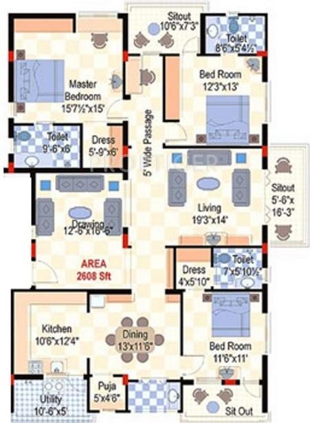 Hallmark Hill View (3BHK+3T (2,608 sq ft)   Pooja Room 2608 sq ft)