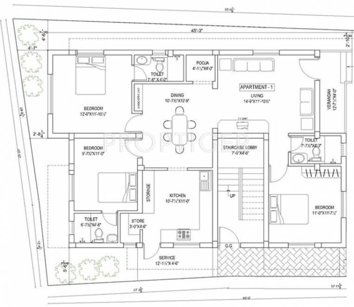 Pushkar The Cedars (3BHK+3T (1,385 sq ft)   Pooja Room 1385 sq ft)