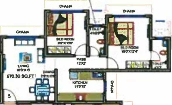 Saaga Shri Sai Vishram CHSL (2BHK+2T (570.30 sq ft) 570.3 sq ft)