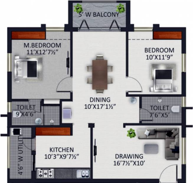 GreenMark Galaxy Apartments (2BHK+2T (1,275 sq ft) 1275 sq ft)